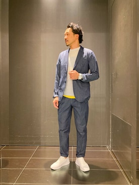 「デニムっていいよね」｜「アイテム（スラックス）」を使った、yochikoさん（メンズ・178cm）の春コーディネート