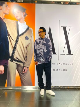 「ARMANI EXCHANGE（アルマーニエクスチェンジ）のアイテム（スラックス）」を使った、yochikoさん（メンズ・178cm）の秋コーディネート