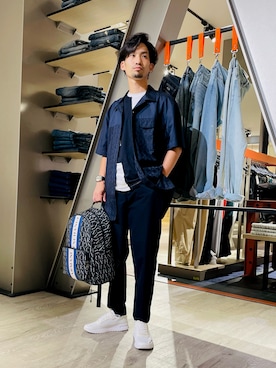 「ARMANI EXCHANGE（アルマーニエクスチェンジ）のアイテム（スラックス）」を使った、HANMAさん（メンズ・169cm）の夏コーディネート