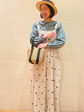 「サマンサモスモス」｜「アイテム（オールインワン・サロペット）」を使った、蓮花さん（レディース・155cm）の春コーディネート