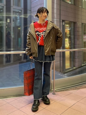 「jouetie（ジュエティ）のアイテム（ブルゾン）」を使った、CHIHARUさん（レディース・170cm）の冬コーディネート