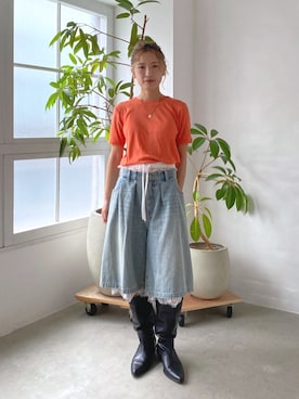 「Ungrid（アングリッド）のポインテッドトゥウエスタンブーツ（ブーツ、ブラック系）」を使った、秋本すずかさん（レディース・155cm）の秋コーディネート