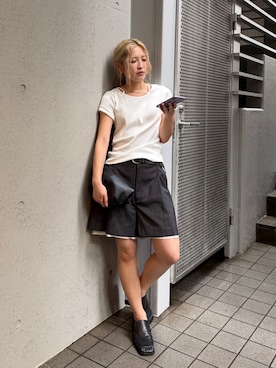 「Ungrid（アングリッド）のリボンデザインハーフスリーブTee（Tシャツ/カットソー、ホワイト系）」を使った、秋本すずかさん（レディース・155cm）の夏コーディネート