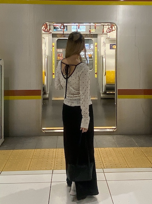 バックオープンドットシアーベロアロングスリーブTee