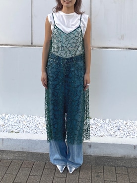 「Ungrid（アングリッド）のLevi's別注 CINCH WIDE LEG REMAKE DENIM（デニムパンツ、ブルー系）」を使った、秋本すずかさん（レディース・155cm）の夏コーディネート