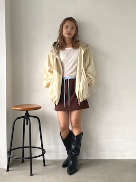 「Ungrid（アングリッド）のポインテッドトゥウエスタンブーツ（ブーツ、ブラック系）」を使った、秋本すずかさん（レディース・155cm）の秋コーディネート