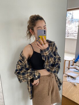 「Ungrid（アングリッド）のチェックルーズシャツ（シャツ/ブラウス）」を使った、秋本すずかさん（レディース・155cm）の春コーディネート
