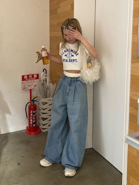 「Ungrid（アングリッド）のウエストタックカーブデニム（デニムパンツ）」を使った、秋本すずかさん（レディース・155cm）の春コーディネート