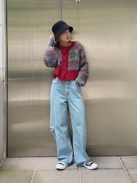 「リメイクデニム」｜「アイテム（カーディガン/ボレロ）」を使った、秋本すずかさん（レディース・155cm）の秋コーディネート