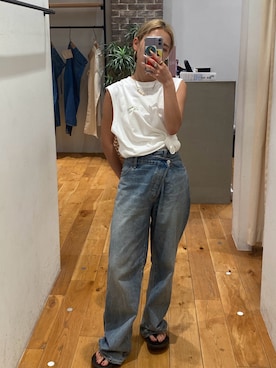 「アイテム（タンクトップ）」を使った、秋本すずかさん（レディース・155cm）の夏コーディネート