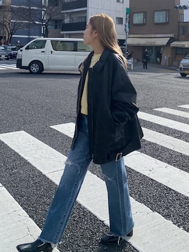 「春ニット」｜「アイテム（ブルゾン）」を使った、秋本すずかさん（レディース・155cm）の冬コーディネート