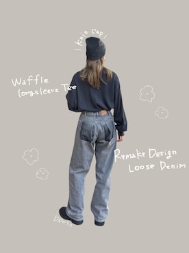 「リメイクデニム」｜「アイテム（シューズ）」を使った、秋本すずかさん（レディース・155cm）の冬コーディネート
