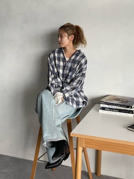 「Ungrid（アングリッド）のチェックルーズシャツ（シャツ/ブラウス）」を使った、秋本すずかさん（レディース・155cm）の秋コーディネート