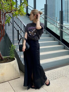 「Ungrid（アングリッド）のイーグルプリントTee（Tシャツ/カットソー）」を使った、秋本すずかさん（レディース・155cm）の夏コーディネート