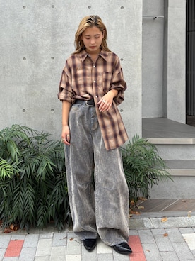 「Ungrid（アングリッド）のビッグルーズチェックシャツ（シャツ/ブラウス）」を使った、秋本すずかさん（レディース・155cm）の秋コーディネート