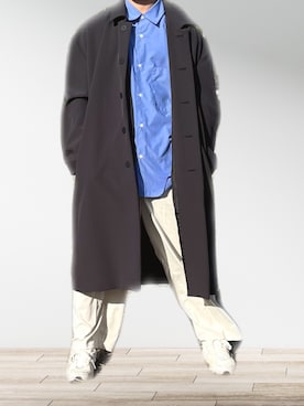 「WYM LIDNM（ウィム バイ リドム）のアイテム（トレンチコート）」を使った、towaさん（メンズ・169cm）の冬コーディネート