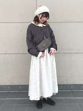 「アイテム（ハンチング/ベレー帽）」を使った、りりさん（レディース・156cm）の冬コーディネート