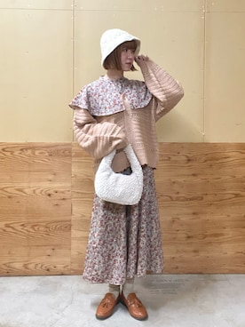 「小花柄ワンピース」｜りりさん（レディース・156cm）の春コーディネート