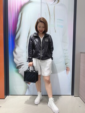 「ARMANI EXCHANGE（アルマーニエクスチェンジ）のアイテム（ナイロンジャケット）」を使った、TTmmさん（レディース・163cm）の春コーディネート