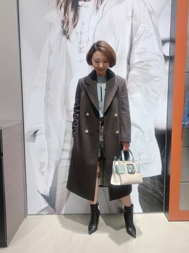 「ARMANI EXCHANGE（アルマーニエクスチェンジ）のアイテム（チェスターコート）」を使った、TTmmさん（レディース・163cm）の冬コーディネート
