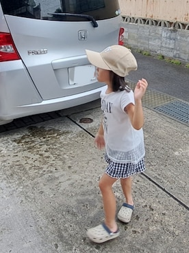 「アイテム（キャップ）」を使った、もち米さん（キッズ・110cm）の夏コーディネート