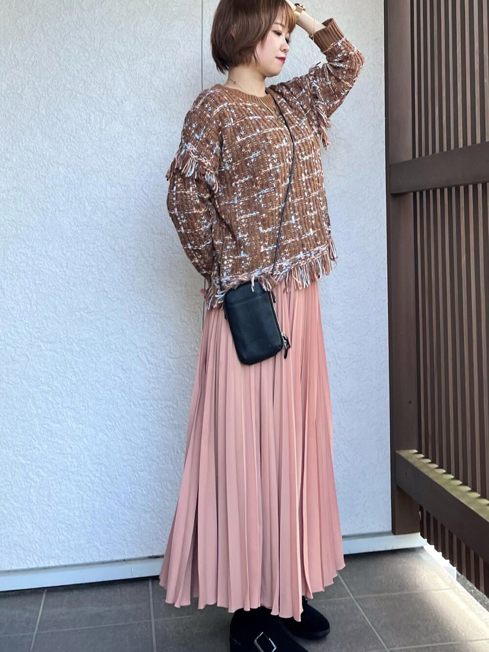「カジュアル、秋コーデ、おしゃれさんと繋がりたい、ロングスカート」｜「B:MING LIFE STORE by BEAMSのアイテム（スカート、ピンク系）」を使った、えりりんさん（レディース・161cm）の秋コーディネートの1枚目の写真
