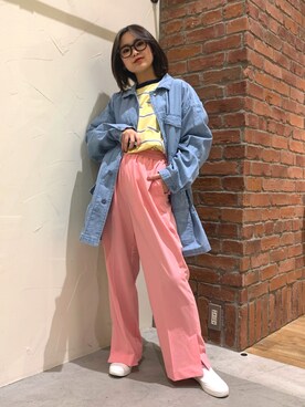 「ニコアンド」｜「アイテム（デニムジャケット）」を使った、neneさん（レディース・150cm）の冬コーディネート