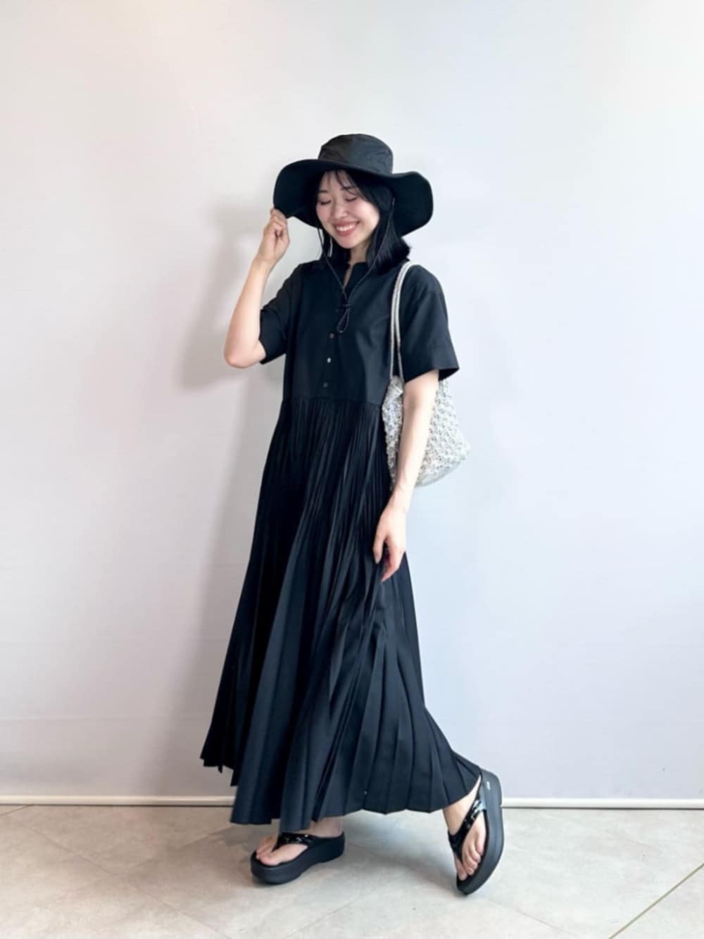 はるちん ワッシャー プリーツ ショートスリーブ ワンピース size SHORT/TALLあり］ワッシャー プリーツ ショートスリーブ