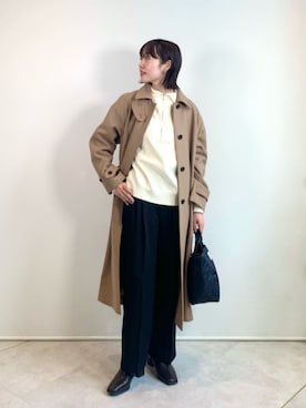 「green label relaxing（グリーンレーベルリラクシング）のアイテム（ステンカラーコート）」を使った、市川（ichikawa）さん（レディース・158cm）の冬コーディネート