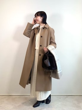「green label relaxing（グリーンレーベルリラクシング）のアイテム（ステンカラーコート）」を使った、市川（ichikawa）さん（レディース・158cm）の冬コーディネート