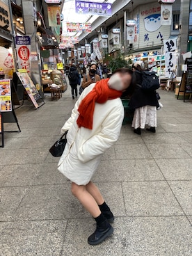 「カラーマフラー」｜mumuさん（レディース・165cm）の冬コーディネート