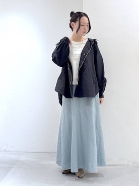 「BARNYARDSTORM（バンヤードストーム）のBARNYARDSTORM / ペーパーボーダーニット（ニット/セーター、ホワイト系）」を使った、by_oyamaさん（レディース）の春コーディネート