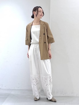 「BARNYARDSTORM（バンヤードストーム）のBARNYARDSTORM / サテンキャミソール / マシンウォッシャブル 【「BABALOG」チャンネルご紹介アイテム】（キャミソール、ホワイト系）」を使った、by_oyamaさん（レディース）の春コーディネート