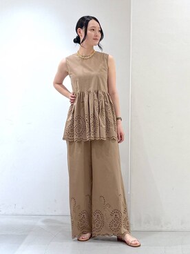 「BARNYARDSTORM（バンヤードストーム）のBARNYARDSTORM / カットワークノースリブラウス / ハンドウォッシャブル（シャツ/ブラウス）」を使った、by_oyamaさん（レディース・169cm）の夏コーディネート