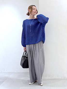 「BARNYARDSTORM（バンヤードストーム）のBARNYARDSTORM / ホールガーメントメッシュニット【『ネルソンさん』YouTubeご紹介アイテム】（ニット/セーター、ブルー系）」を使った、by_oyamaさん（レディース）の冬コーディネート