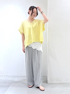 「BARNYARDSTORM（バンヤードストーム）のBARNYARDSTORM / ウエストイージーセンタープレスパンツ【JAPAN FABRIC/WEB限定サイズL】＜セットアップ対応＞（その他パンツ、グレー系）」を使った、by_oyamaさん（レディース）の夏コーディネート