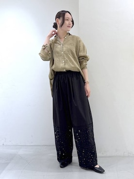「BARNYARDSTORM（バンヤードストーム）のBARNYARDSTORM / エンブロイダリーパンツ / ハンドウォッシャブル＜セットアップ対応＞（その他パンツ、ブラック系）」を使った、by_oyamaさん（レディース）の春コーディネート