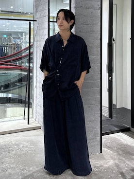 「HARE（ハレ）の【SET UP対応】DABOルーズモダールパンツ(HARE)（スラックス、ブルー系）」を使った、madosato0117さん（メンズ）の夏コーディネート