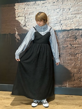 「ショート丈トップス」｜「アイテム（ワンピース/ドレス）」を使った、田中風花さん（レディース・160cm）の春コーディネート