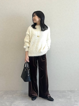 「Elura（エルーラ）のアイテム（ローファー）」を使った、もっちさん（レディース・155cm）の冬コーディネート