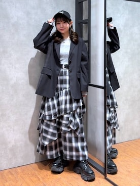 「PAGEBOY（ページボーイ）の【セットアップ対応】チェックMIXジャケット 《2サイズ展開》（テーラードジャケット）」を使った、Namiさん（レディース・158cm）の秋コーディネート
