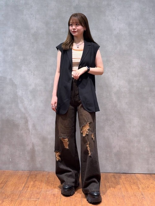 ロングジレ ベスト レディース トップス ロング 無地 ジレ・再販