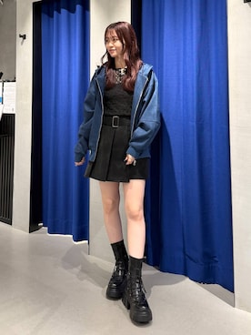 「PAGEBOY（ページボーイ）のレースアップトラックブーツ【ストレッチ/抗菌防臭/軽量/美脚】（ブーツ、ブラック系）」を使った、Namiさん（レディース）の秋コーディネート