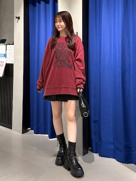 「PAGEBOY（ページボーイ）のレースアップトラックブーツ【ストレッチ/抗菌防臭/軽量/美脚】（ブーツ、ブラック系）」を使った、Namiさん（レディース）の秋コーディネート