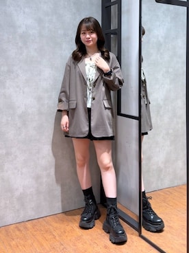 「PAGEBOY（ページボーイ）の【セットアップ対応】チェックMIXジャケット 《2サイズ展開》（テーラードジャケット）」を使った、Namiさん（レディース・158cm）の秋コーディネート