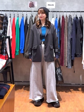 「PAGEBOY（ページボーイ）のサイドタックルーズウラケパンツ/イージーパンツ【4color・2size】（スウェットパンツ）」を使った、Namiさん（レディース・158cm）の秋コーディネート