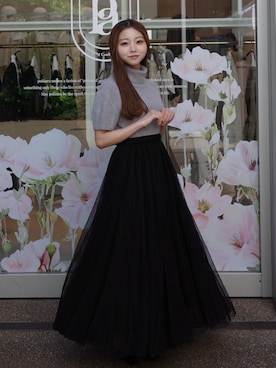 「polaura（ポローラ）のソフトニットロゴハーフスリーブトップ（トップス、グレー系）」を使った、m a p oさん（レディース・149cm）の春コーディネート