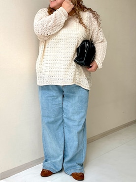 「透かし編みニット」｜KMさん（レディース・160cm）の秋コーディネート