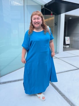 「nissen（ニッセン）のレーヨン麻2WAYフレンチスリーブマキシワンピース＜大きいサイズ有＞シックスタイル（ワンピース、ブルー系）」を使った、KMさん（レディース・160cm）の春コーディネート