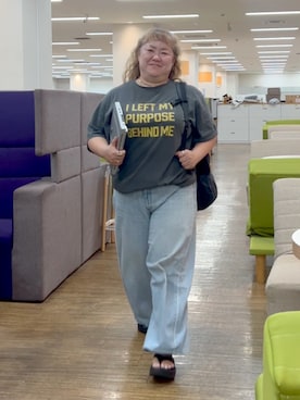 「nissen（ニッセン）の綿100％ピグメント染エンジェルバックプリントTシャツ＜大きいサイズ有＞GEVS.（Tシャツ/カットソー、グレー系）」を使った、KMさん（レディース・160cm）の夏コーディネート